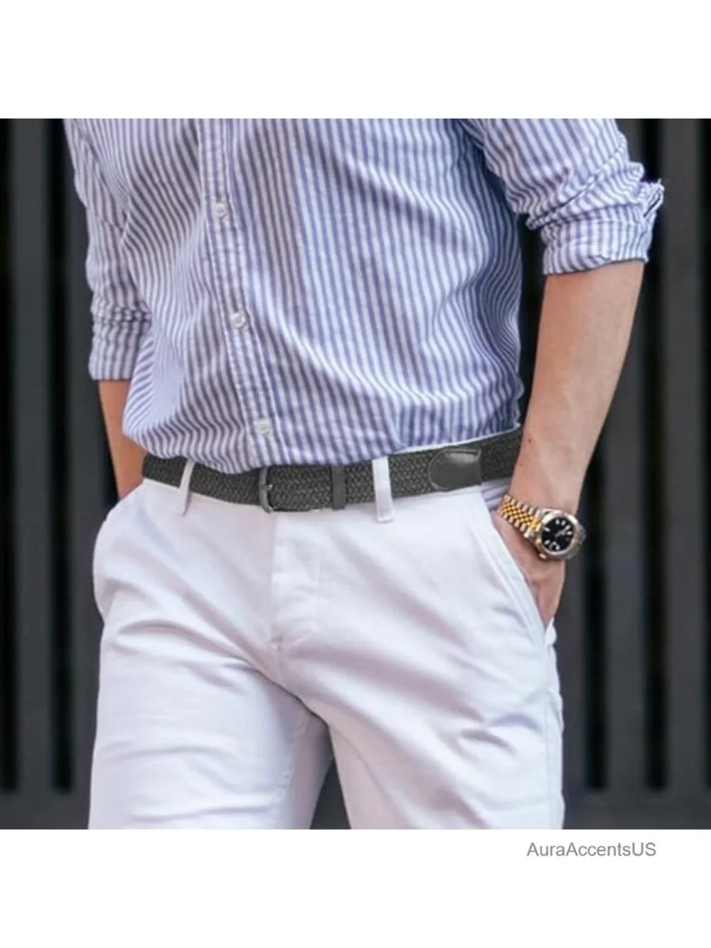 Men's Stretch Woven Braided Web Belt for Golf, Casual Wear, and Jeans